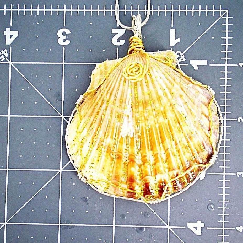 Scallop Shell Pendant-Gold Glitter Sparkle-Silver/Gold Wire Wrapped And Encased-Beach Boho - South Florida Boho Boutique