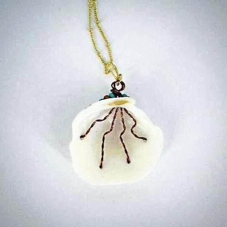 White Lucina Seashell Pendant-Vintage Wire Wrapped-Color Glass Bead-Beach Boho - South Florida Boho Boutique