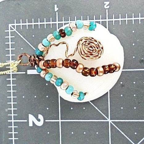 White Lucina Seashell Pendant,Vintage Wire Wrapped,Multi Color Glass Beads - South Florida Boho Boutique
