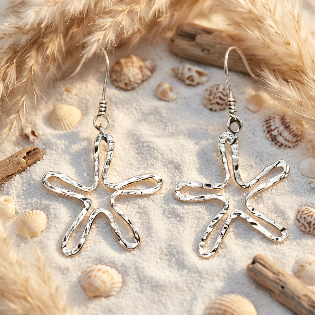 Star Earrings Hammered Style - Sterling Silver - South Florida Boho Boutique