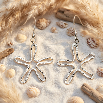Star Earrings Hammered Style - Sterling Silver - South Florida Boho Boutique