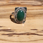 Statement Ring -Green Aventurine Cabochon - Sterling Silver Boho