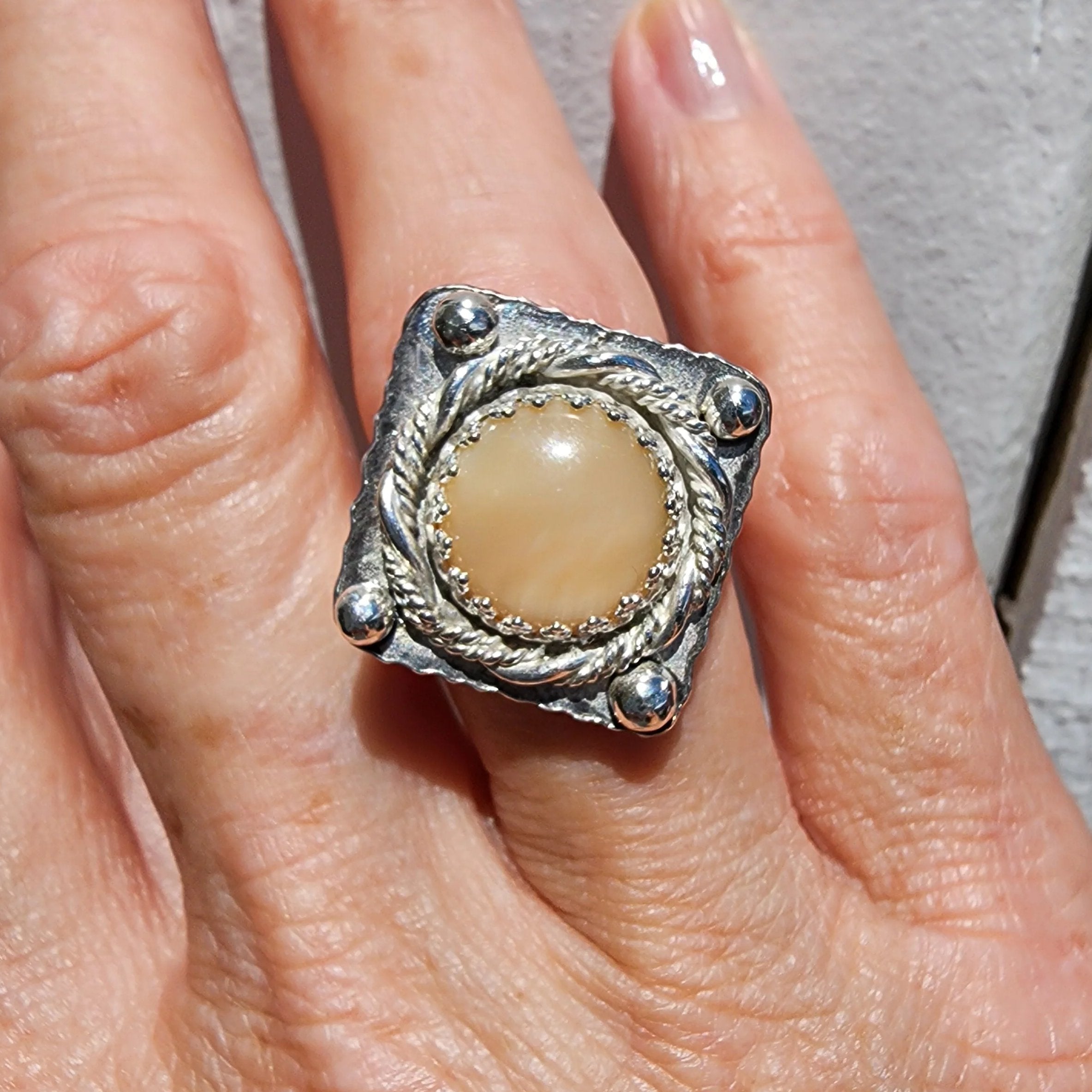 Silver Tigers Eye Ring Size 8 / Bohemian Big Stone Statement Ring