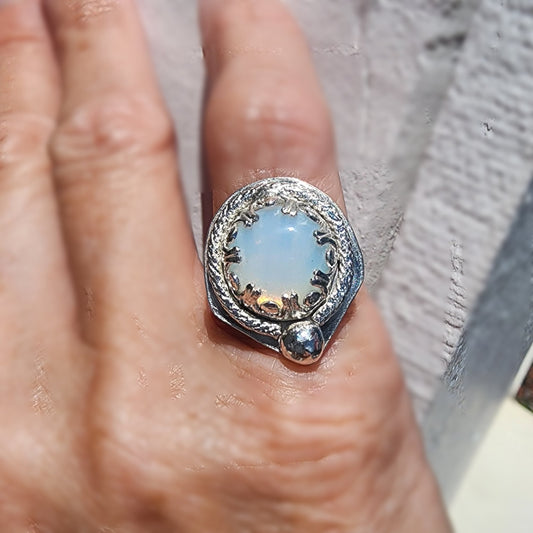 Statement Ring -Sea Opal Cabochon - Sterling Silver BOHO Style