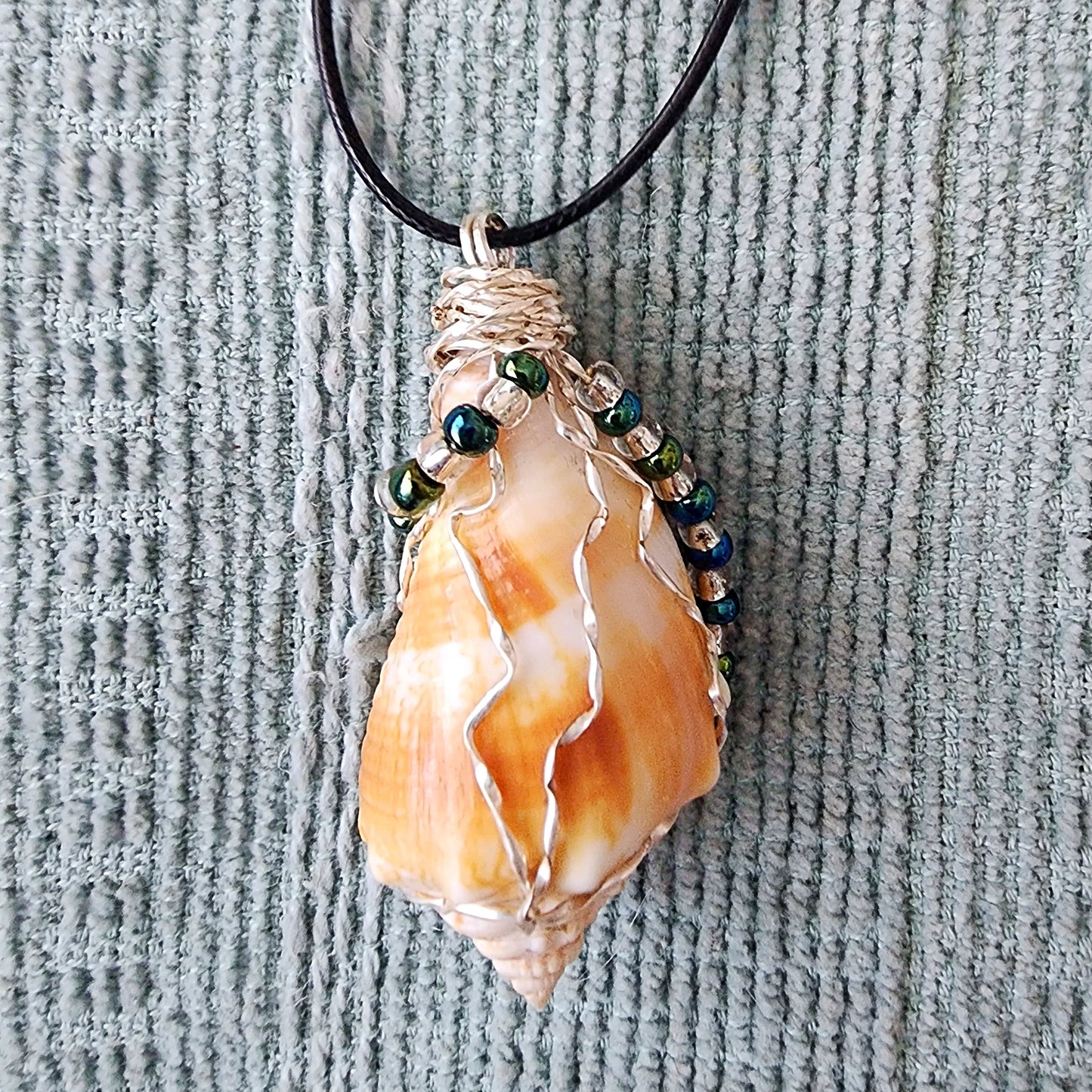 Fighting Conch Shell Pendant, Wire Wrapped - Beach Boho