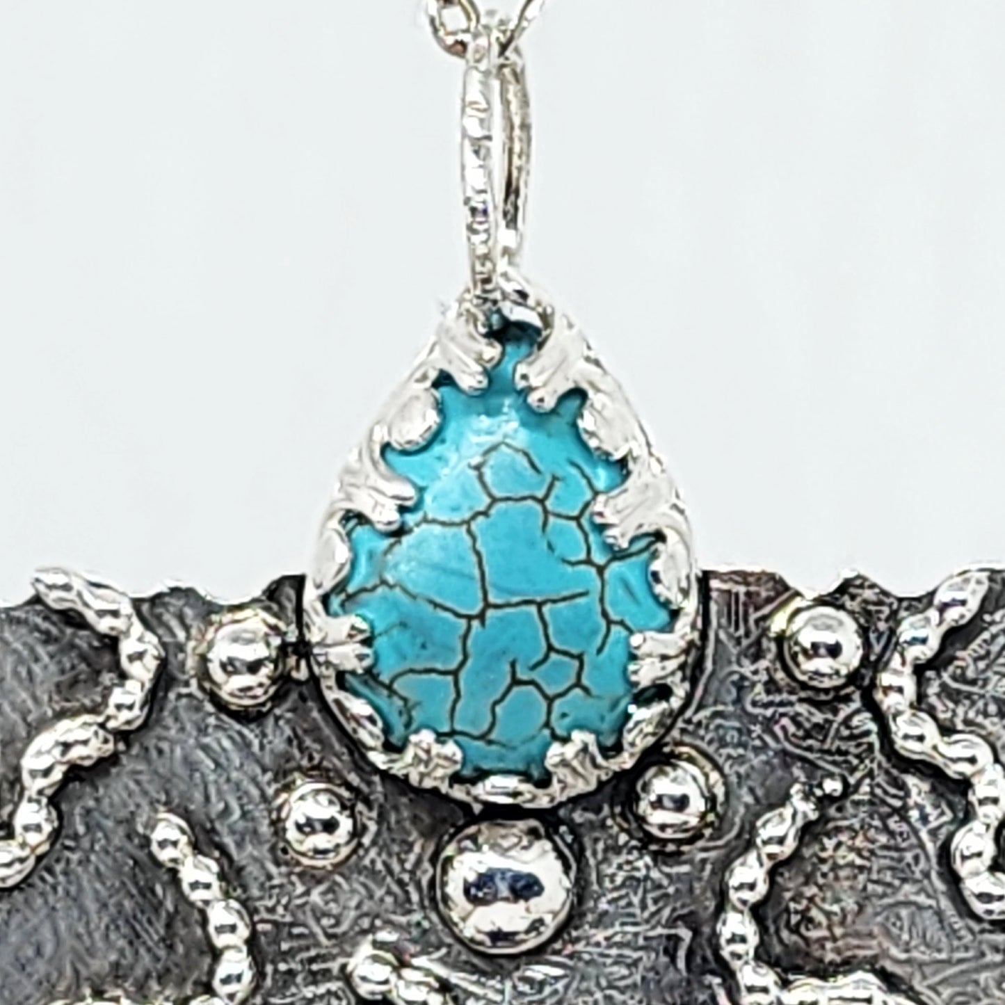 Turquoise Teardrop Howlite Pendant - Sterling Silver Boho Necklace