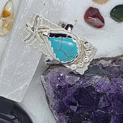 Turquoise Teardrop Howlite -  Sterling Silver Ring