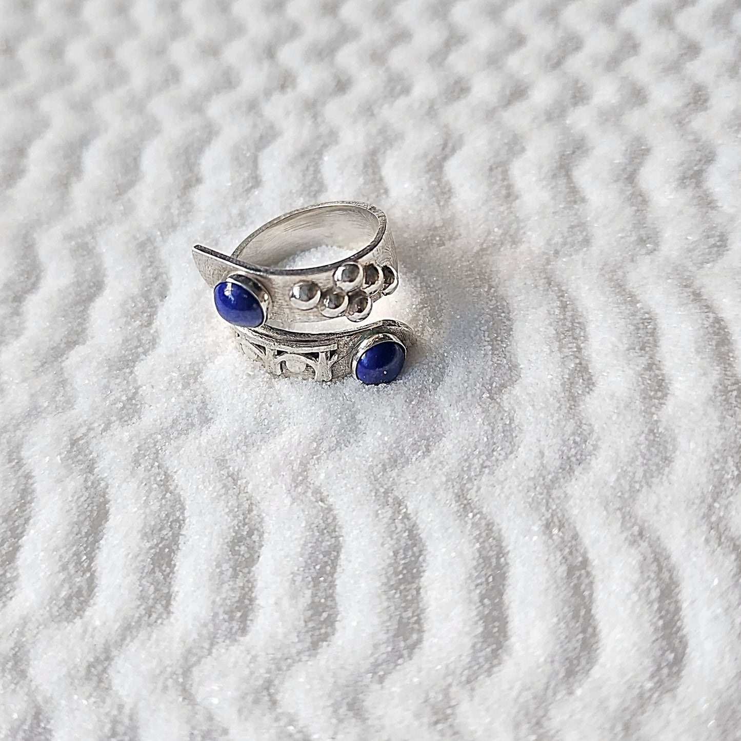 Sterling Silver Bypass Ring With Lapis Lazuli - Handmade