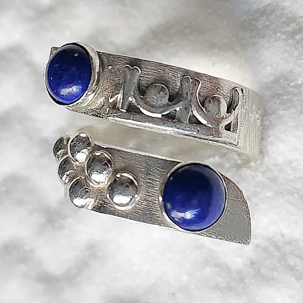 Sterling Silver Bypass Ring With Lapis Lazuli - Handmade