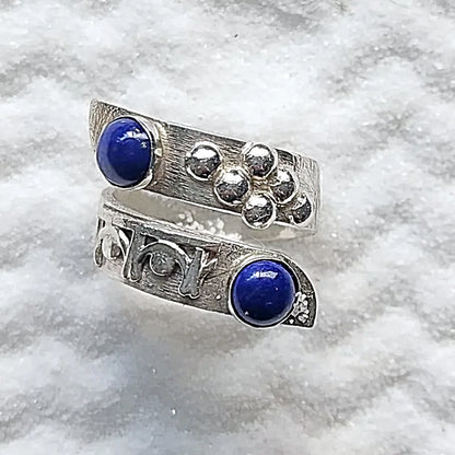 Sterling Silver Bypass Ring With Lapis Lazuli - Handmade