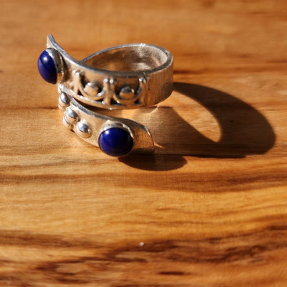 Sterling Silver Bypass Ring With Lapis Lazuli - Handmade