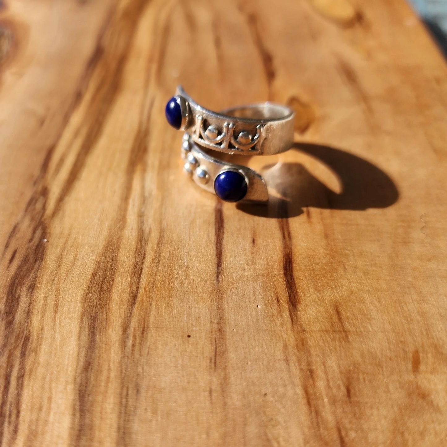 Sterling Silver Bypass Ring With Lapis Lazuli - Handmade