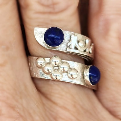 Sterling Silver Bypass Ring With Lapis Lazuli - Handmade