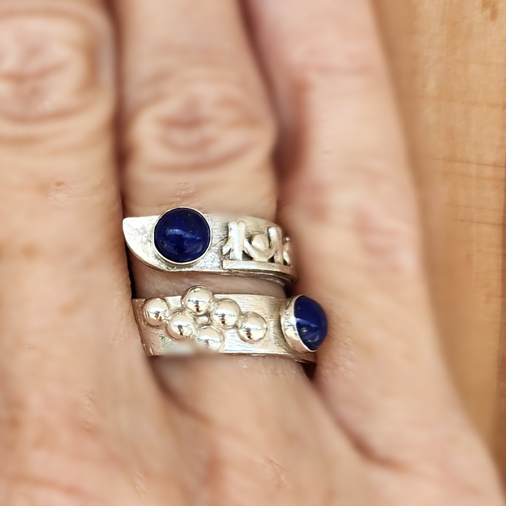 Sterling Silver Bypass Ring With Lapis Lazuli - Handmade