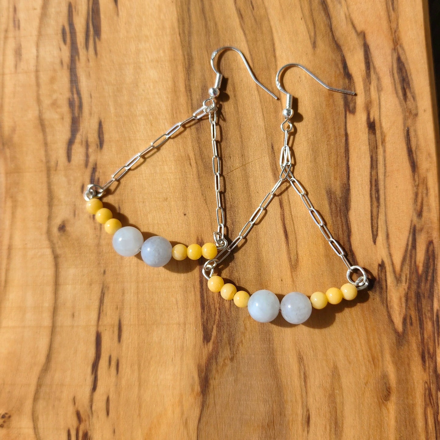 Boho Style Aquamarine-Yellow Jasper Earrings - Handmade Jewelry