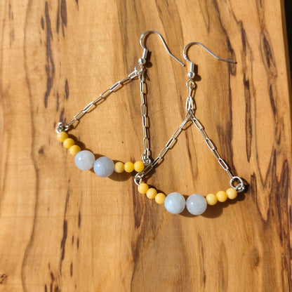 Boho Style Aquamarine-Yellow Jasper Earrings - Handmade Jewelry