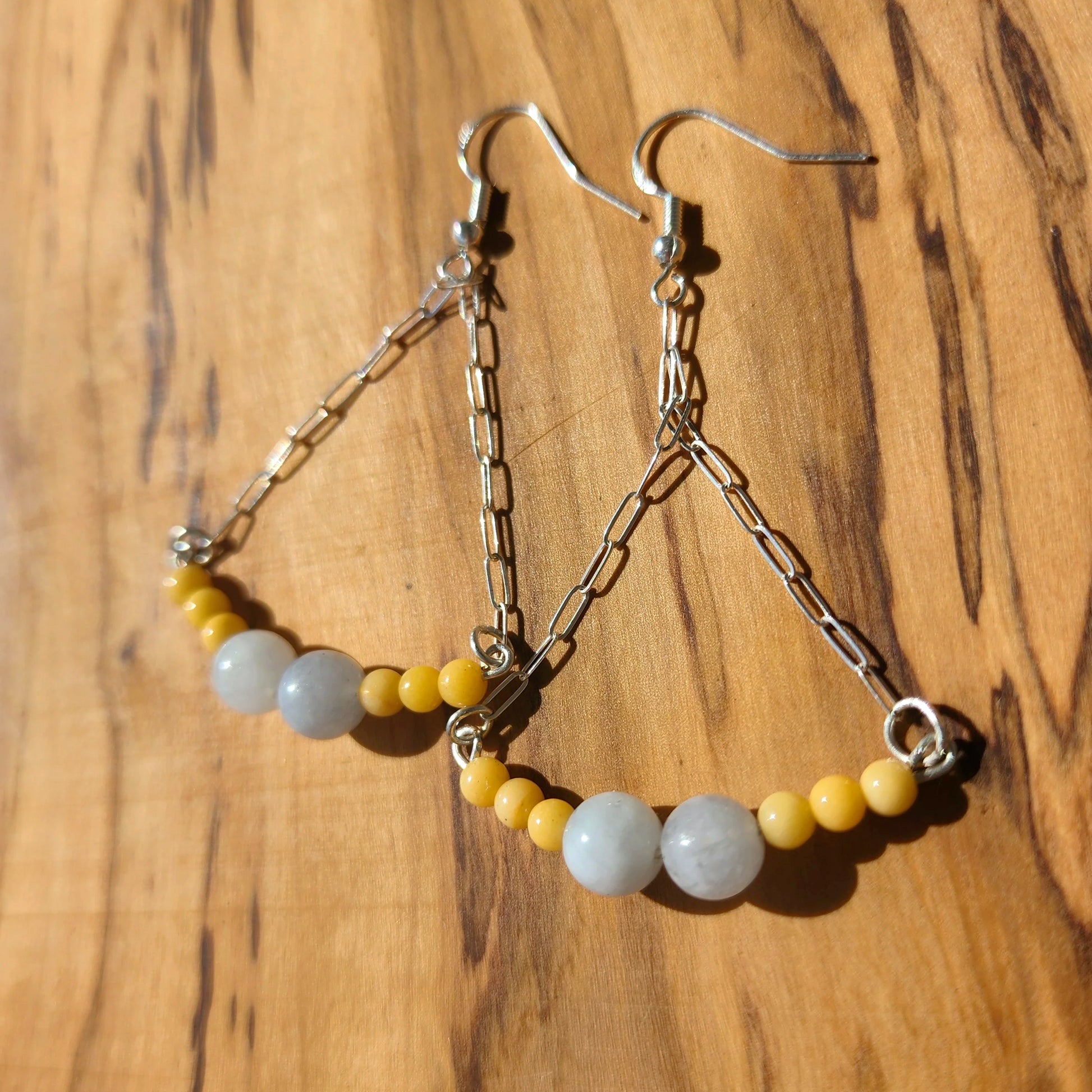 Boho Style Aquamarine-Yellow Jasper Earrings - Handmade Jewelry