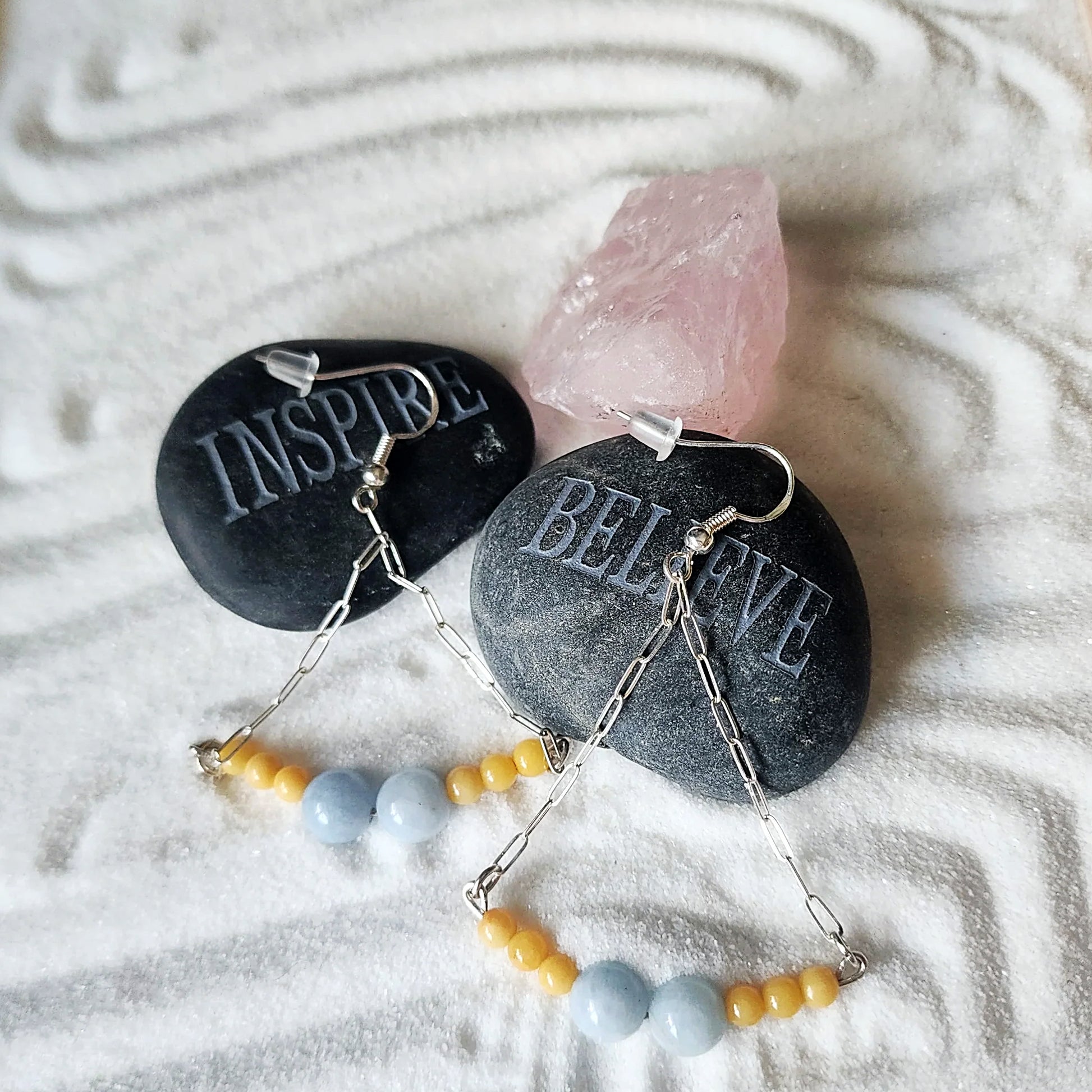 Boho Style Aquamarine-Yellow Jasper Earrings - Handmade Jewelry