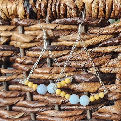 Boho Style Aquamarine-Yellow Jasper Earrings - Handmade Jewelry