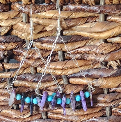 Boho Style Charoite Stick Beads - Turquoise Howlite  - Handmade Jewelry