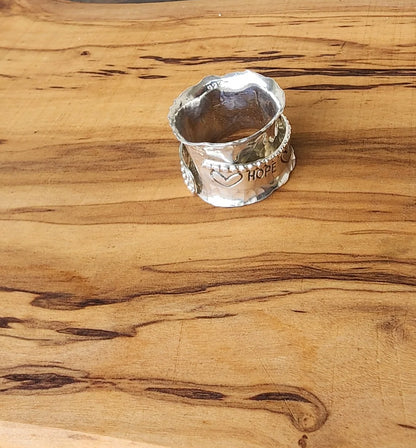 Sterling Silver Spinner Ring Hammered With Stamped Outer Ring - Handmade Jewelry