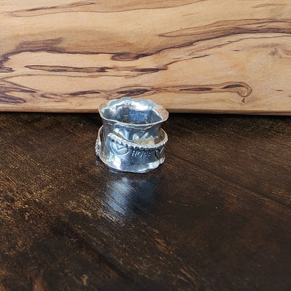 Sterling Silver Spinner Ring Hammered With Stamped Outer Ring - Handmade Jewelry