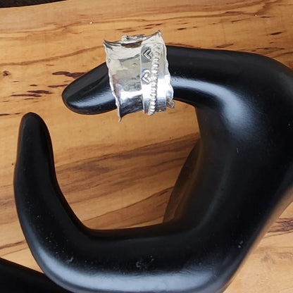 Sterling Silver Spinner Ring Hammered With Stamped Outer Ring - Handmade Jewelry