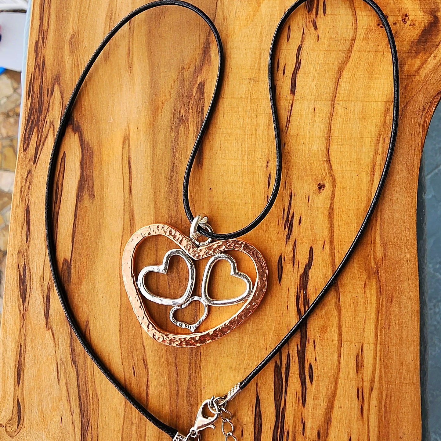 Handmade Quadruple Heart Pendant Necklace - copper - Sterling Silver