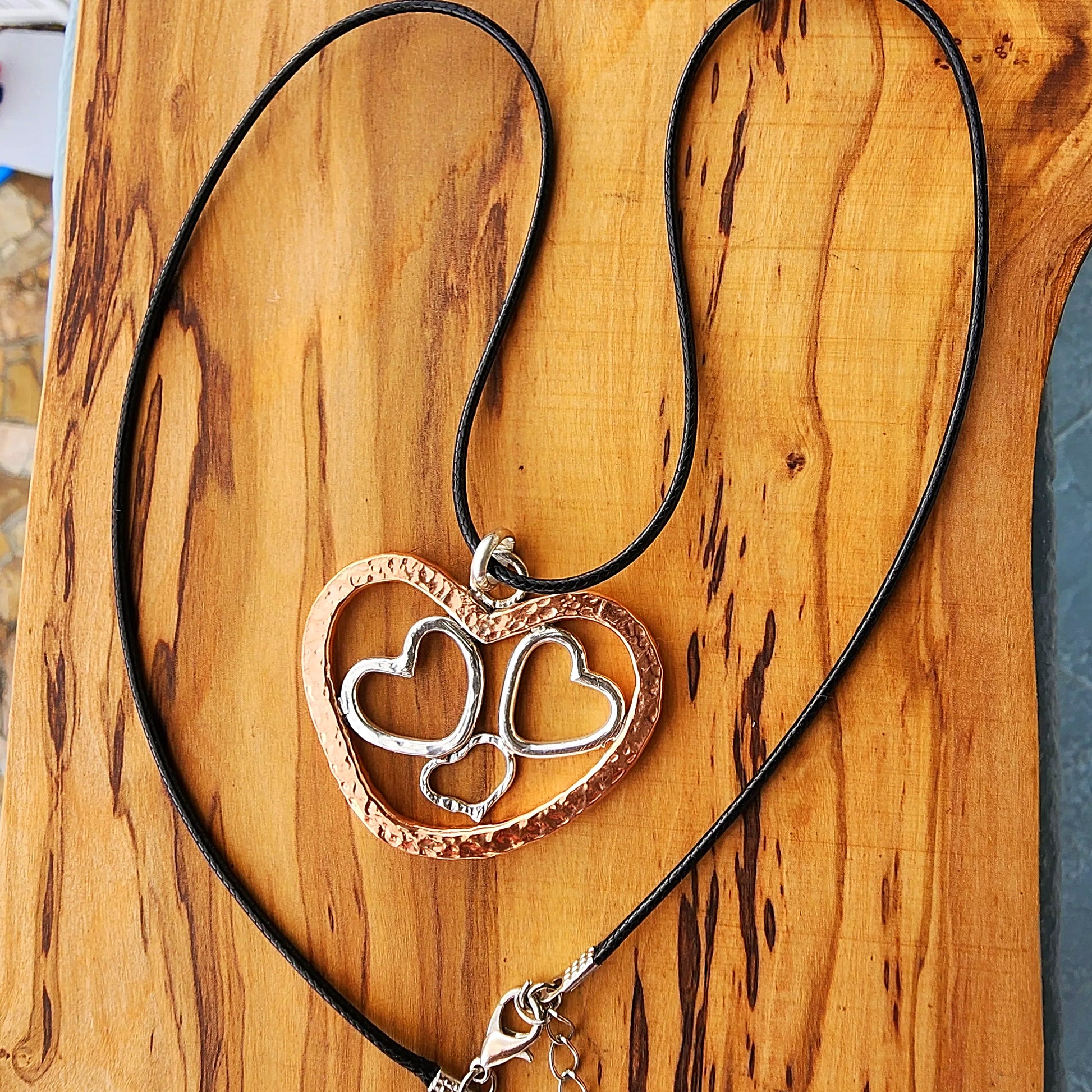 Handmade Quadruple Heart Pendant Necklace - copper - Sterling Silver