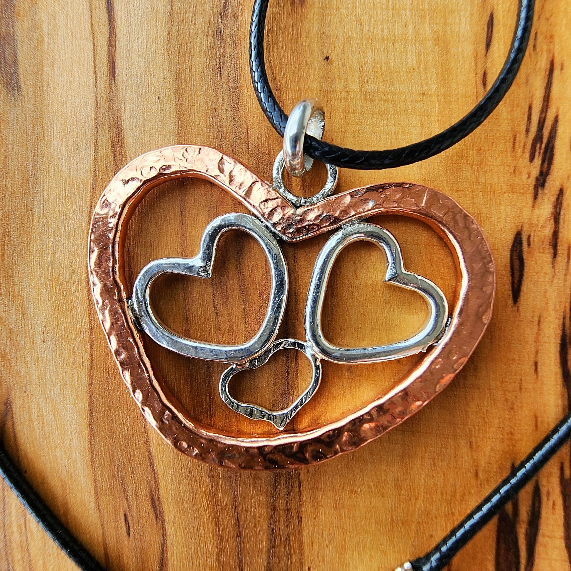 Handmade Quadruple Heart Pendant Necklace - copper - Sterling Silver