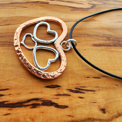 Handmade Quadruple Heart Pendant Necklace - copper - Sterling Silver