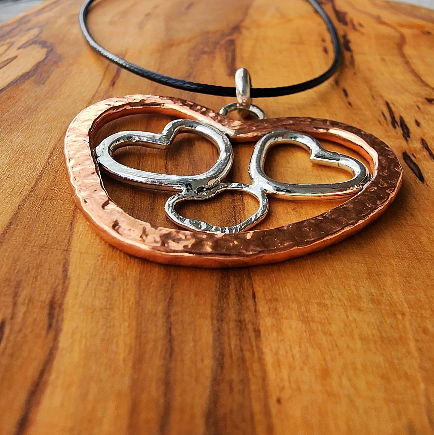 Handmade Quadruple Heart Pendant Necklace - copper - Sterling Silver