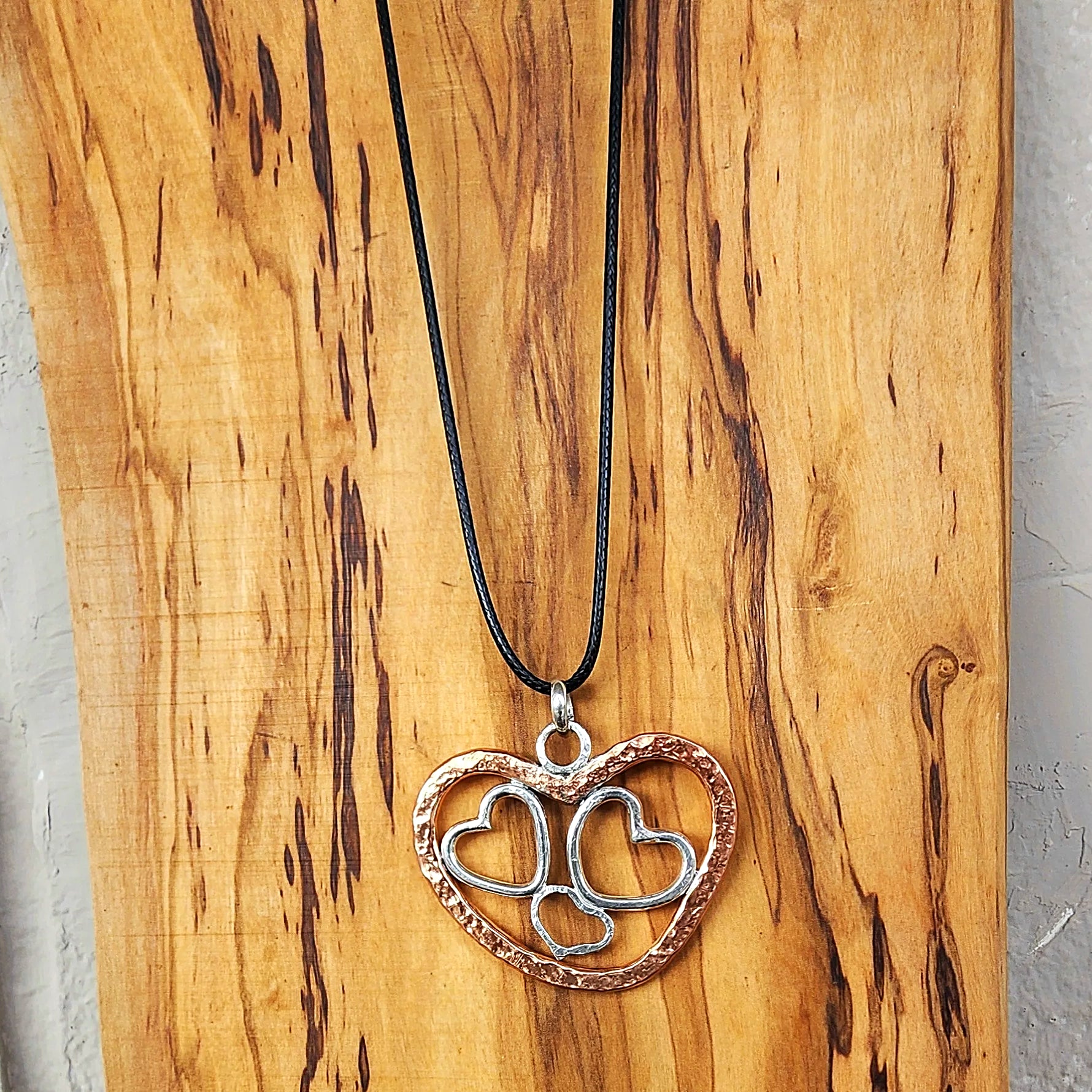 Handmade Quadruple Heart Pendant Necklace - copper - Sterling Silver