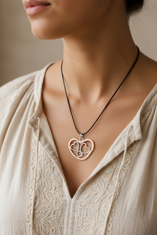 Handmade Quadruple Heart Pendant Necklace - copper - Sterling Silver
