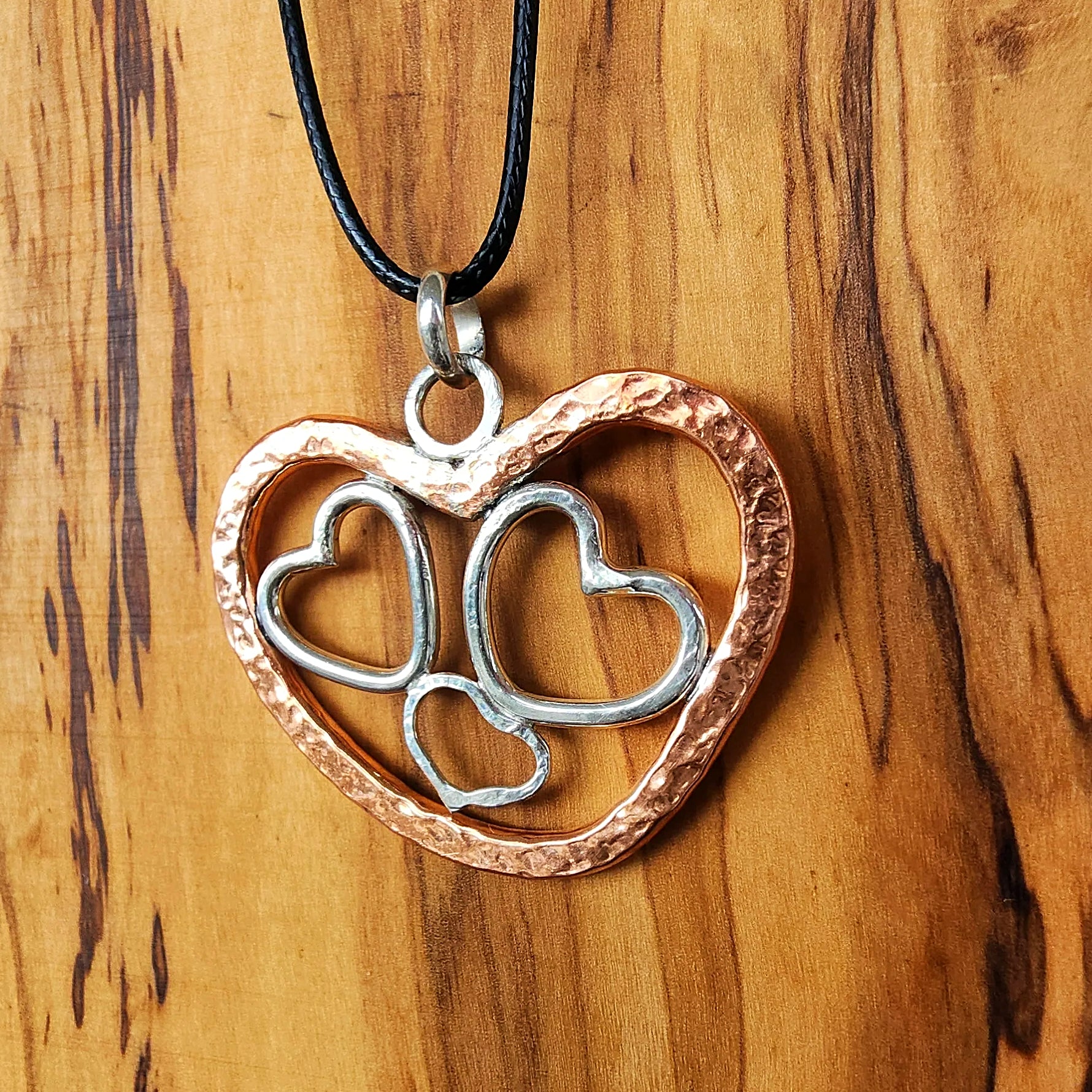 Handmade Quadruple Heart Pendant Necklace - copper - Sterling Silver