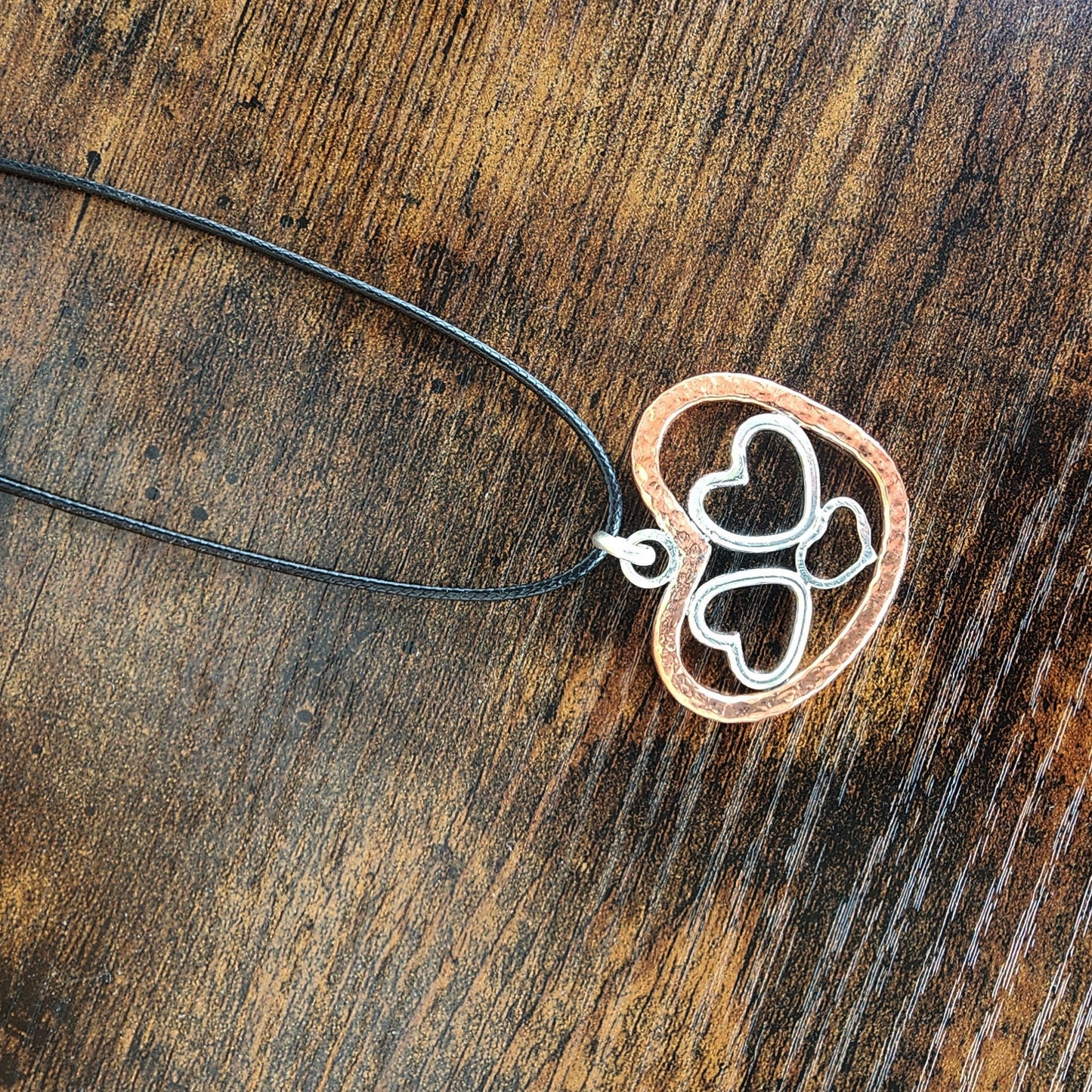 Handmade Quadruple Heart Pendant Necklace - copper - Sterling Silver