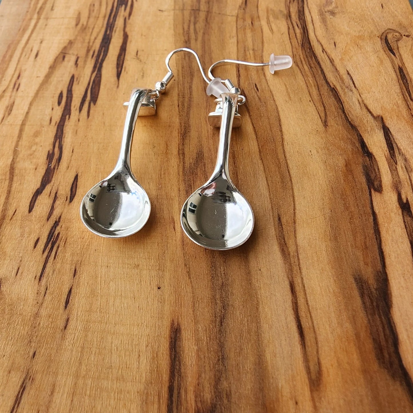 Sterling Silver Antique Mini Spoon Earrings - Handmade Flatware Jewelry