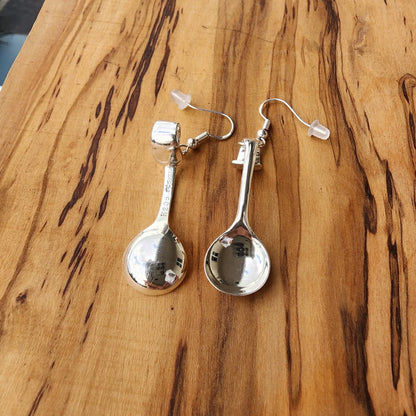 Sterling Silver Antique Mini Spoon Earrings - Handmade Flatware Jewelry