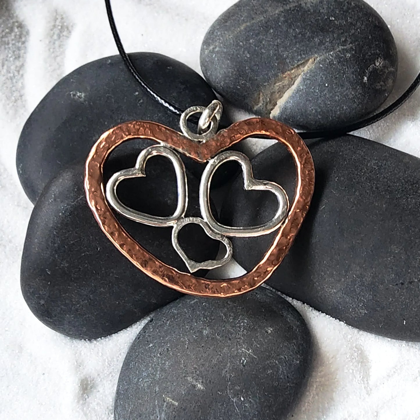 Handmade Quadruple Heart Pendant Necklace - copper - Sterling Silver