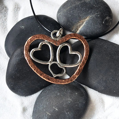 Handmade Quadruple Heart Pendant Necklace - copper - Sterling Silver