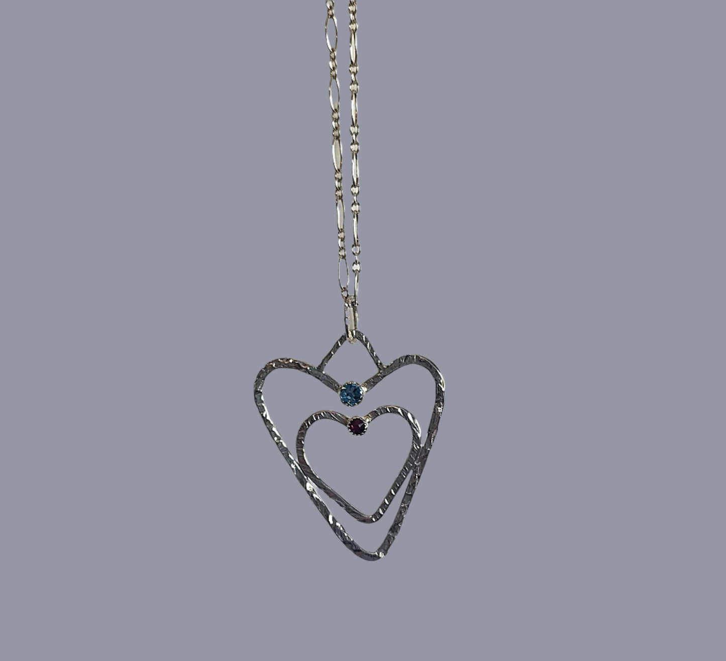 Sterling Silver .925 Handmade Hammered Double Heart Pendant with Swarovski Rhinestones – A Symbol of Love and Connection