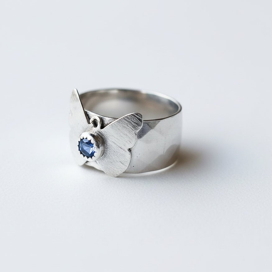 Silver ring with butterfly- handmade