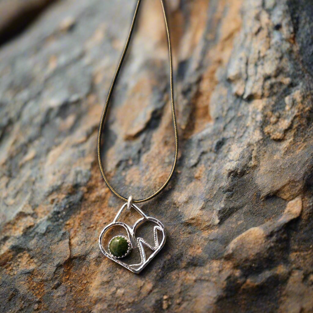 Handmade Sterling Silver Heart Pendant with 10mm African Jade – A Symbol of Love, Harmony & Strength