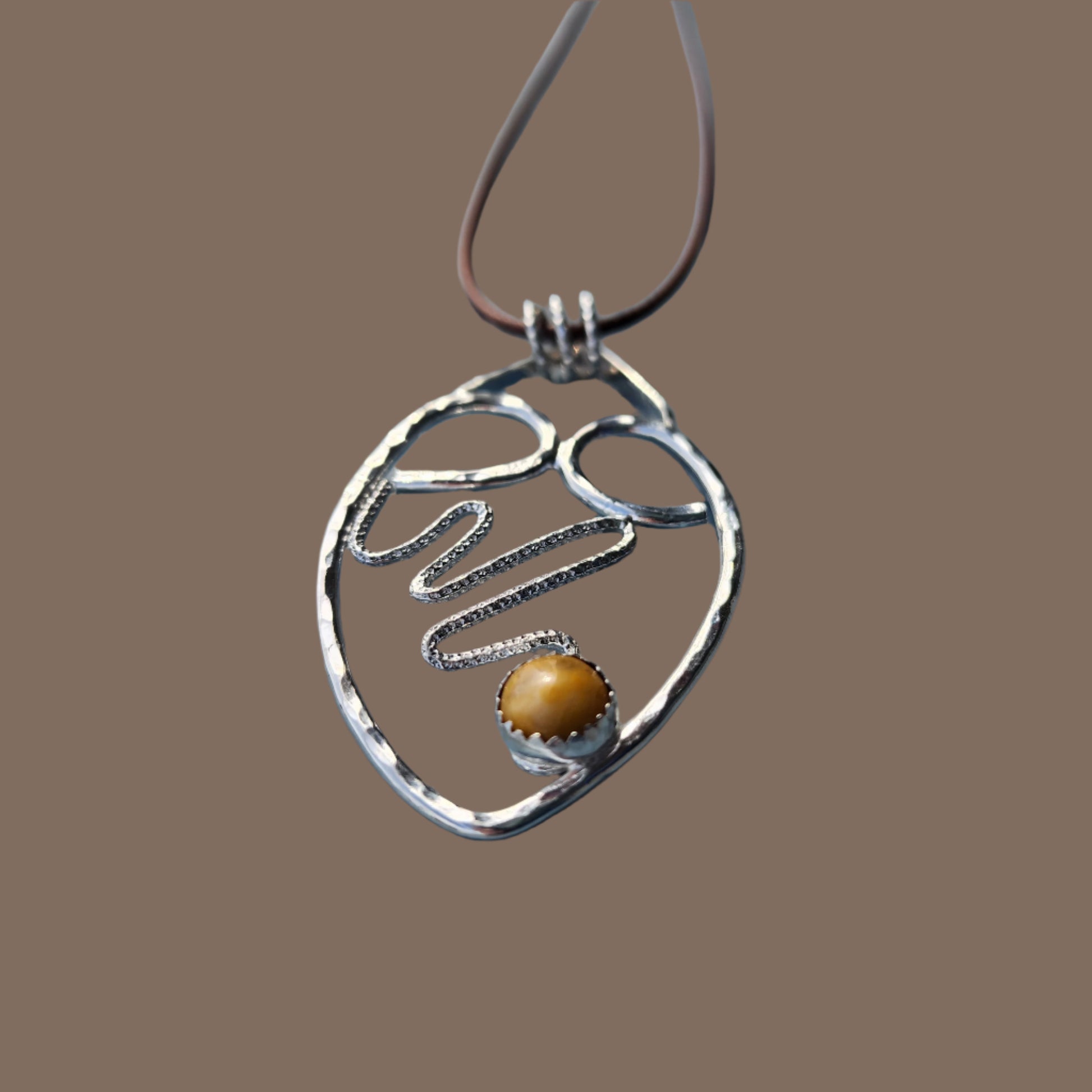 Handmade Sterling Silver Heart Pendant with Crazy Lace Agate & Heart Pulse Line – A Symbol of Joy, Happiness & Transformation