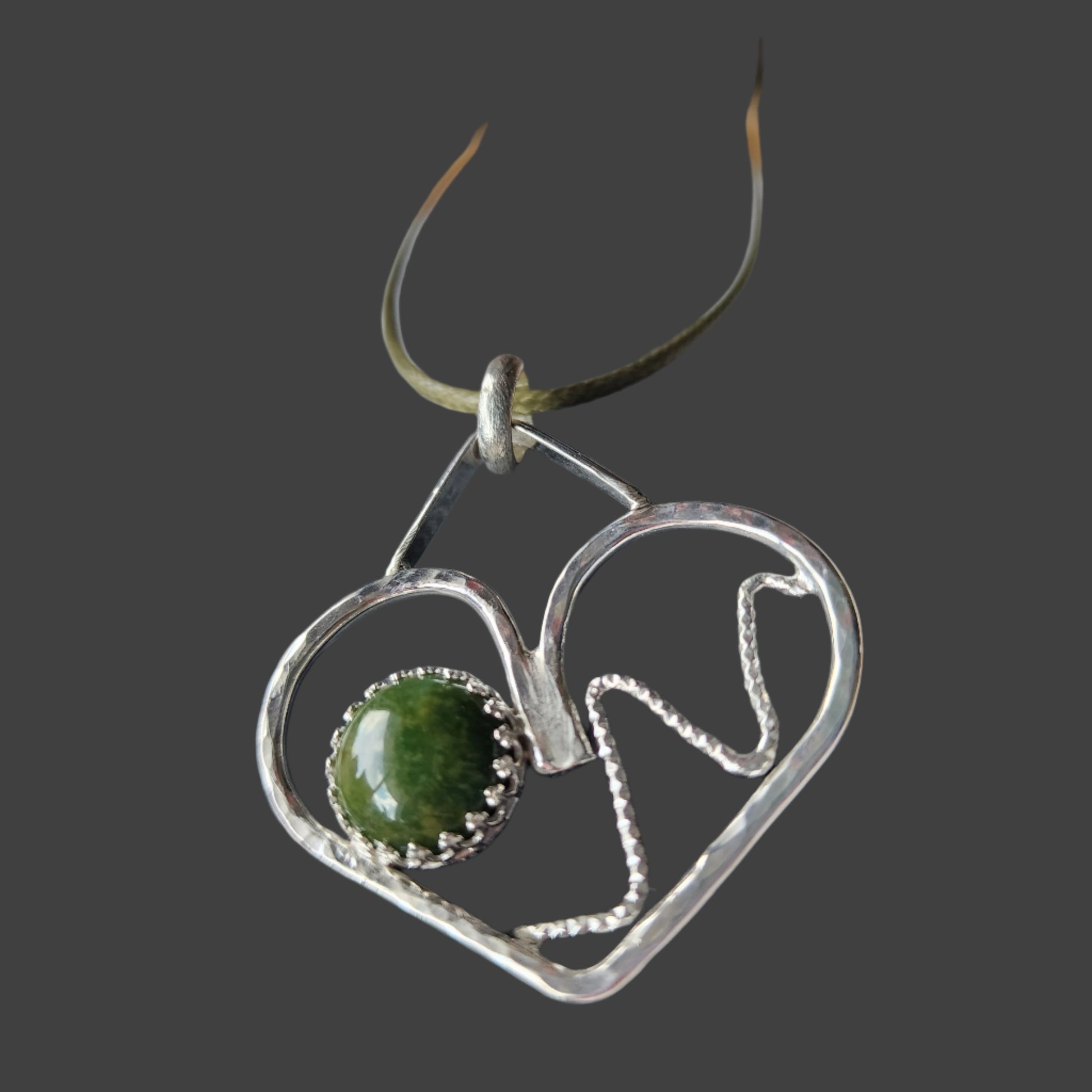 Handmade Sterling Silver Heart Pendant with 10mm African Jade – A Symbol of Love, Harmony & Strength