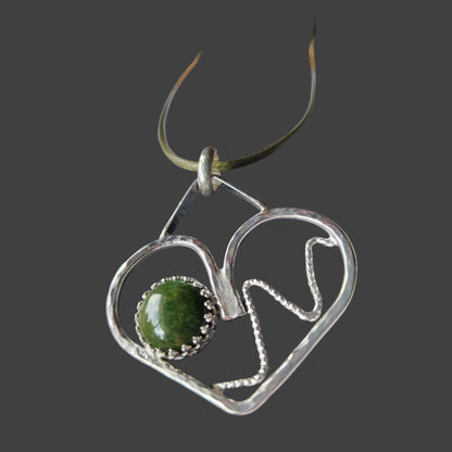 Handmade Sterling Silver Heart Pendant with 10mm African Jade – A Symbol of Love, Harmony & Strength