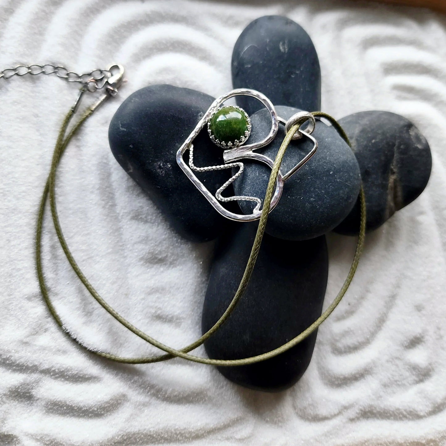 Handmade Sterling Silver Heart Pendant with 10mm African Jade – A Symbol of Love, Harmony & Strength