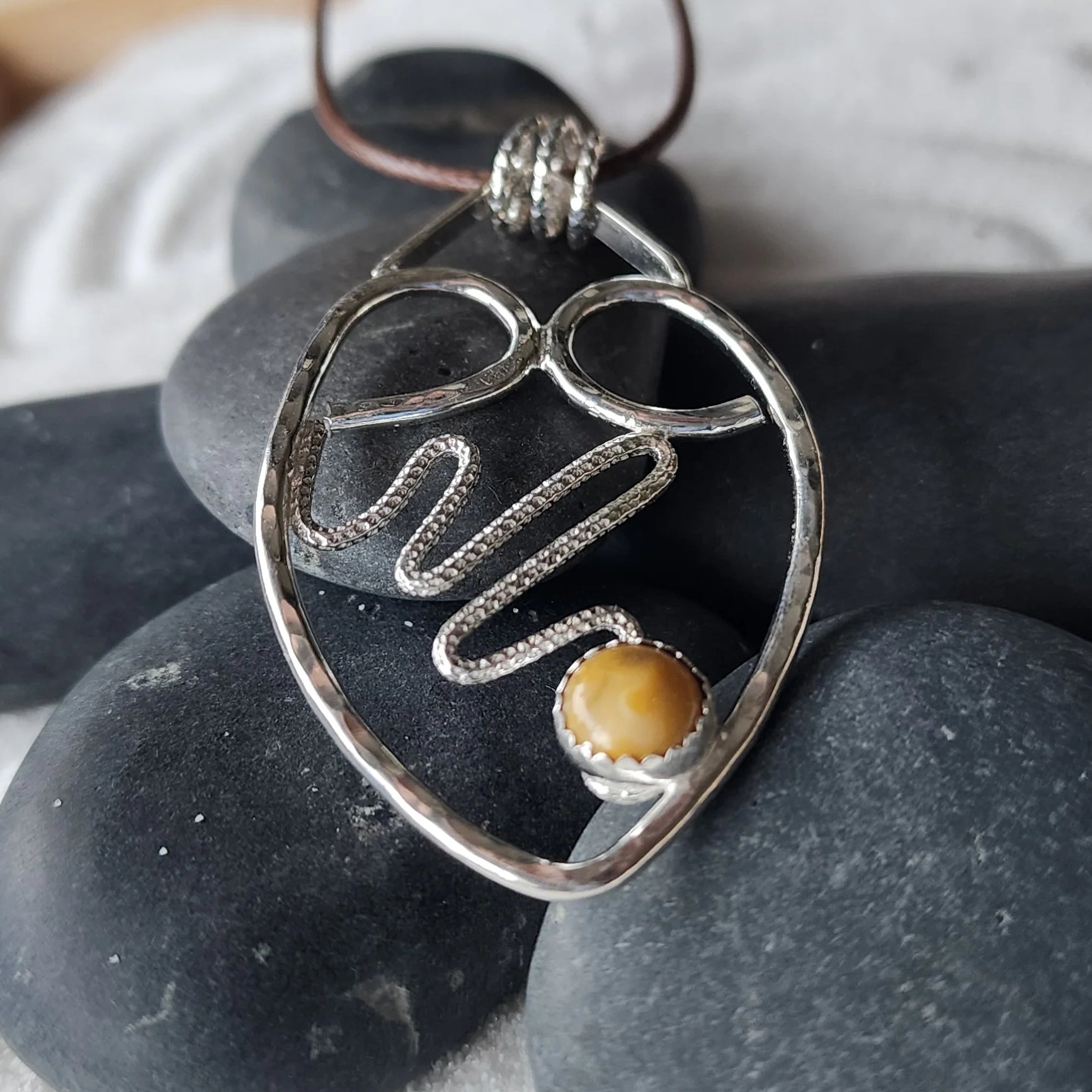 Handmade Sterling Silver Heart Pendant with Crazy Lace Agate & Heart Pulse Line – A Symbol of Joy, Happiness & Transformation