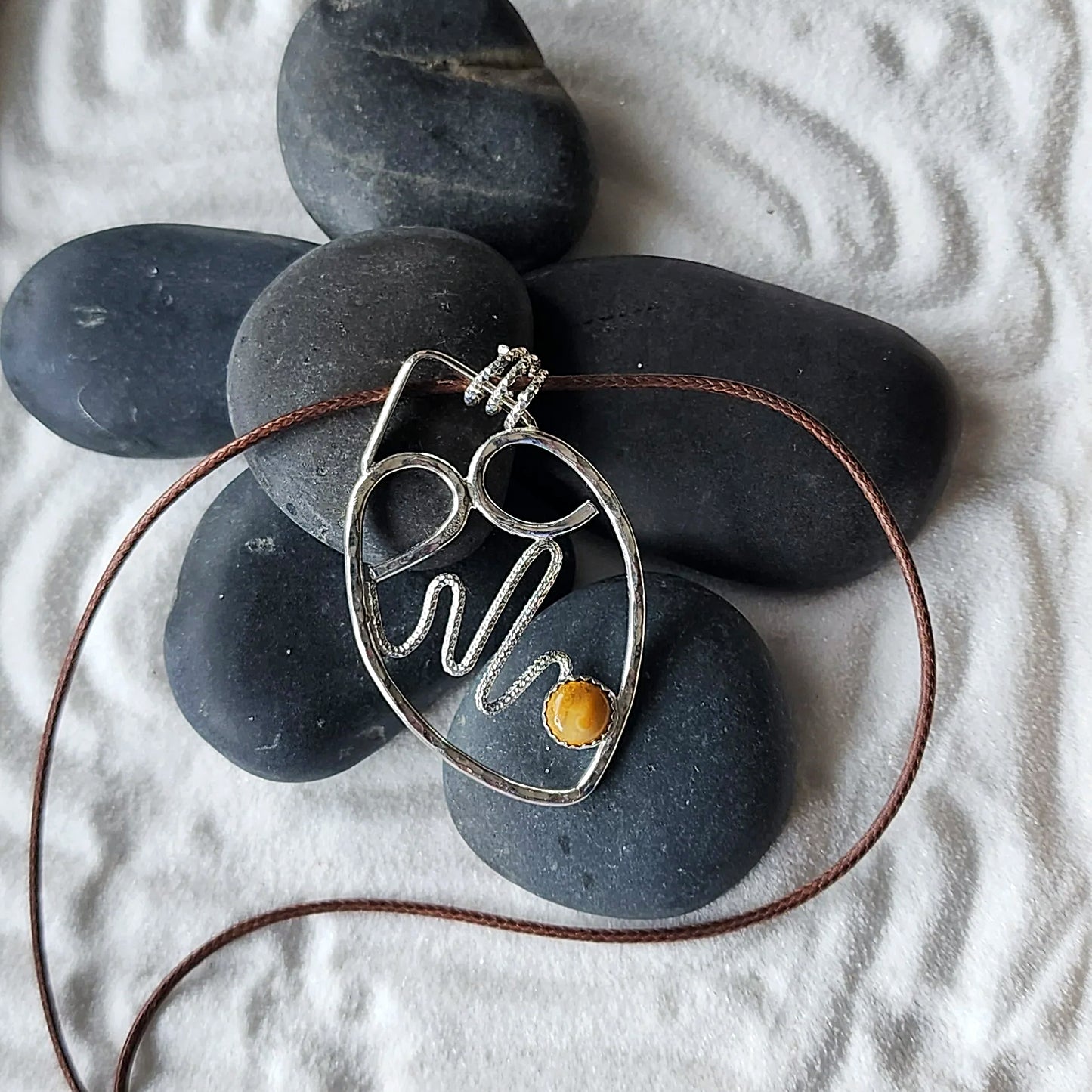 Handmade Sterling Silver Heart Pendant with Crazy Lace Agate & Heart Pulse Line – A Symbol of Joy, Happiness & Transformation