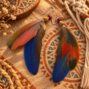 Coastal Feather Earrings | Blue Green Feather Howlite Wood Coral Dangle